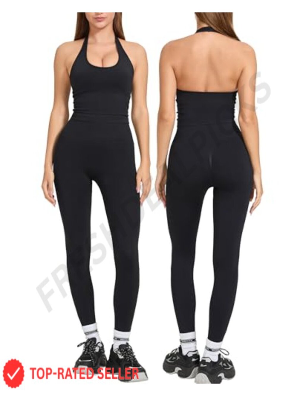 MOOSLOVER Women 2 Piece Workout Set Halter Sports Bra Scrunch Leggings Gym Yoga